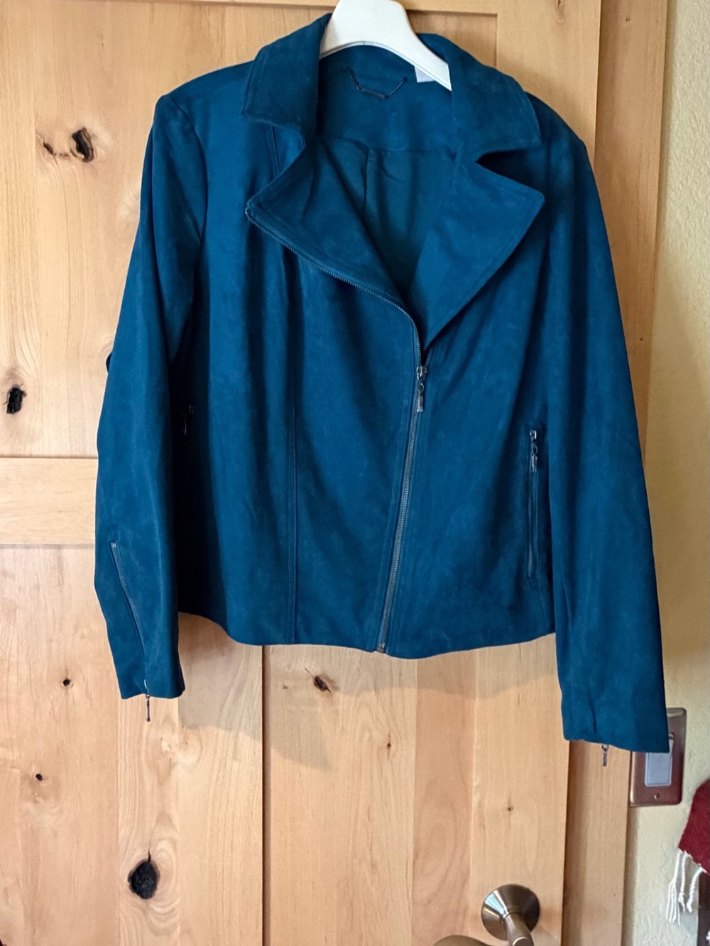 Chico’s teal faux suede moto jacket 2